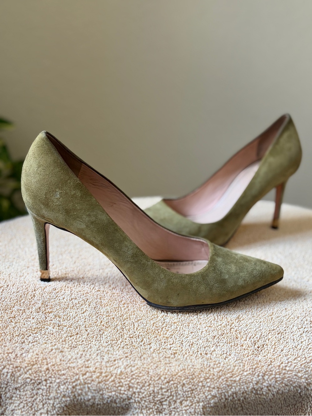 Tory Burch Olive Suede Pointed-Toe Pumps